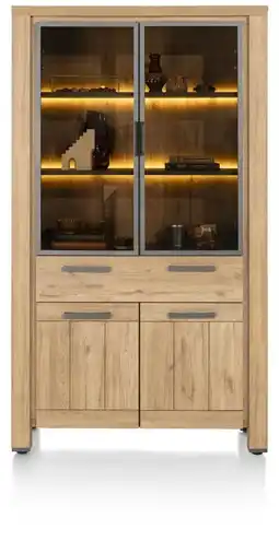 Henders & Hazel Delmonte, vitrine 110 cm - 2-glasdeuren + 2-deuren + 1-lade (+ LED) aanbieding