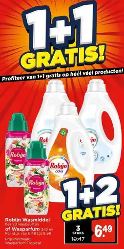Vomar Voordeelmarkt Robijn Wasmiddel fles 20 wasbeurten of Wasparfum 342 ml aanbieding