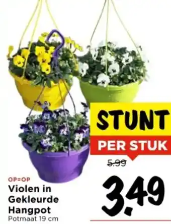 Vomar Voordeelmarkt Violen in Gekleurde Hangpot aanbieding