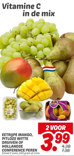Dekamarkt Eetrijpe mango, pitloze witte druiven of hollandse conference peren aanbieding