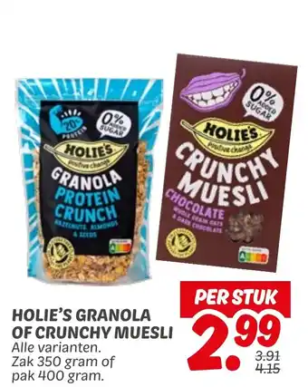 Dekamarkt Holie's granola of crunchy muesli aanbieding