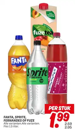 Dekamarkt Fanta, sprite, fernandes of fuze aanbieding