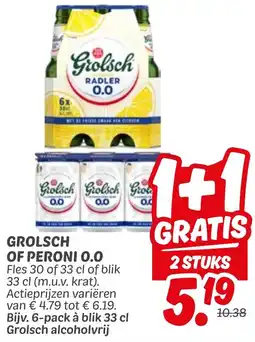 Dekamarkt Grolsch of Peroni 0.0 aanbieding