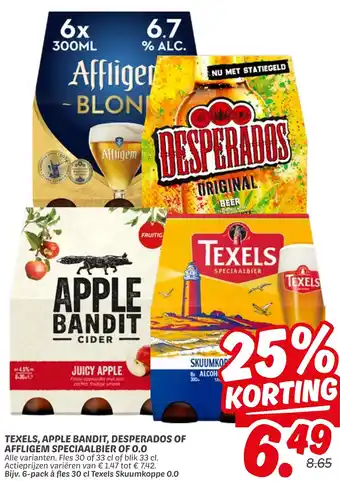 Dekamarkt Texels, apple bandit, desperados of affligem speciaalbier of 0.0 aanbieding