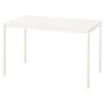 IKEA Een witte, vierkante ikea vihals tafel met een minimalistisch design en gepoedercoate metalen poten aanbieding