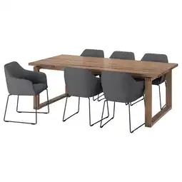 IKEA Moderne eethoek met houten tafel en grijze stoffen stoelen aanbieding