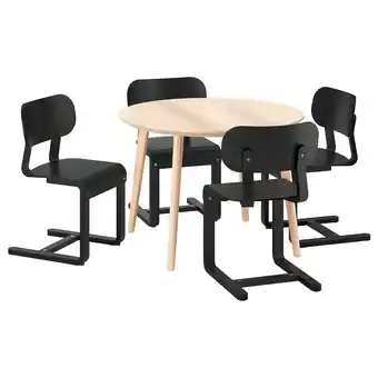 IKEA Lisabo zwarte tafelset: rond, licht houten blad, donkere stoelen, uitkragend ontwerp aanbieding