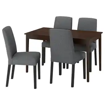 IKEA Moderne donkerhouten eethoek met 4 grijze stoelen aanbieding