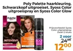 Trekpleister Poly Palette haarkleuring, Schwarzkopf uitgroeiset, Syoss Color uitgroeispray en Syoss Color Glow aanbieding