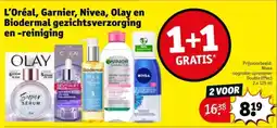 Kruidvat L'Oréal, Garnier, Nivea, Olay en Biodermal gezichtsverzorging en reiniging aanbieding