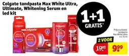 Kruidvat Colgate tandpasta Max White Ultra, Ultimate, Whitening Serum en led kit aanbieding