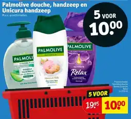 Kruidvat Palmolive douche, handzeep en Unicura handzeep aanbieding