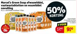 Kruidvat Marcel's Green Soap afwasmiddel, vaatwastabletten en wasmiddel navulling aanbieding