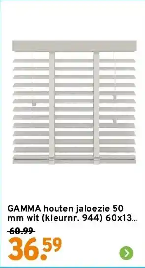 GAMMA GAMMA houten jaloezie 50 mm wit (kleurnr. 944) 60x130 cm (bxh) aanbieding