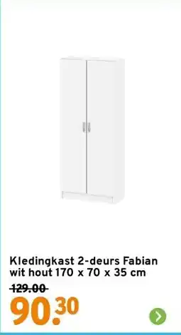 GAMMA Kledingkast 2-deurs Fabian wit hout 170 x 70 x 35 cm aanbieding