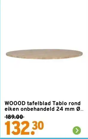 GAMMA WOOOD tafelblad Tablo rond eiken onbehandeld 24 mm Ø 120 cm aanbieding