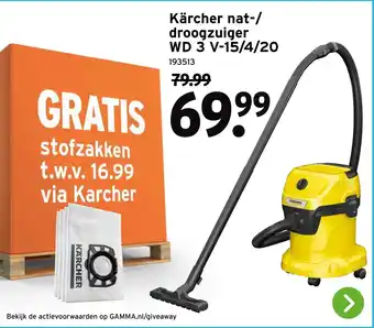 GAMMA Kärcher nat- / droogzuiger WD 3 V-15/4/20 aanbieding