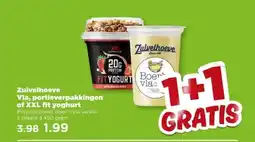PLUS Zuivelhoeve Vla, portieverpakkingen of XXL fit yoghurt aanbieding