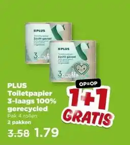 PLUS PLUS Toiletpapier 3-laags 100% gerecycled aanbieding