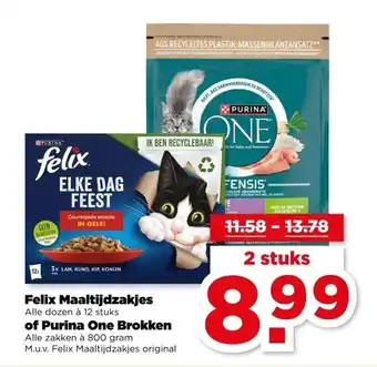 PLUS Felix Maaltijdzakjes of Purina One Brokken aanbieding