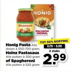 PLUS Honig Pasta, Heinz Pastasaus of Spagheroni aanbieding