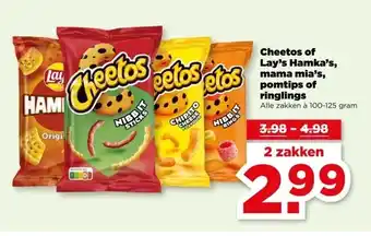 PLUS Cheetos of Lay's Hamka's, mama mia's, pomtips of ringlings aanbieding