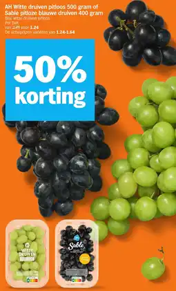 Albert Heijn AH Witte druiven pitloos of Sable pitloze blauwe druiven aanbieding
