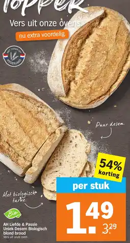 Albert Heijn AH Liefde & Passie Uniek Desem Biologisch blond brood aanbieding