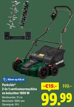 Lidl Parkside 2-in-1 verticuteermachine en beluchter 1800 W aanbieding