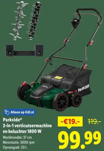 Lidl Parkside 2-in-1 verticuteermachine en beluchter 1800 W aanbieding