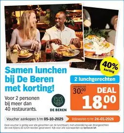 Albert Heijn Samen lunchen bij De Beren met korting! aanbieding