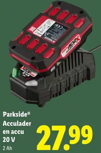 Lidl Parkside Acculader en accu 20 V aanbieding