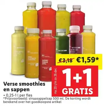 Lidl Vers sap of smoothie 2*250ml-1L aanbieding