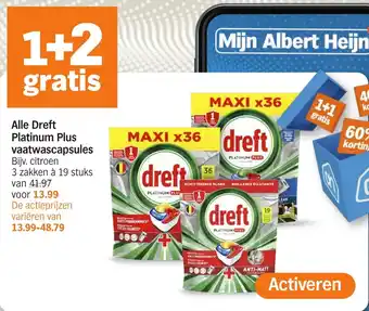 Albert Heijn Alle Dreft Platinum Plus vaatwascapsules aanbieding
