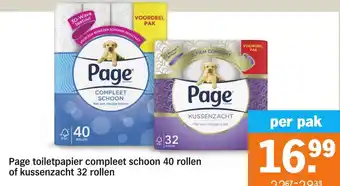 Albert Heijn Page toiletpapier compleet schoon 40 rollen of kussenzacht 32 rollen aanbieding