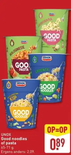 ALDI Unox Good noodles of pasta aanbieding