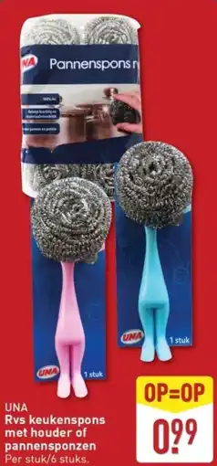 ALDI UNA Rvs keukenspons met houder of pannensponzen aanbieding