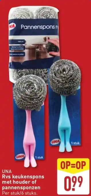ALDI UNA Rvs keukenspons met houder of pannensponzen aanbieding