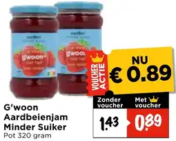 Vomar Voordeelmarkt G'woon Aardbeienjam Minder Suiker aanbieding