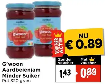 Vomar Voordeelmarkt G'woon Aardbeienjam Minder Suiker aanbieding