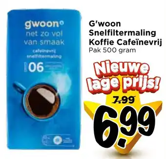 Vomar Voordeelmarkt G'woon Snelfiltermaling Koffie Cafeïnevrij aanbieding