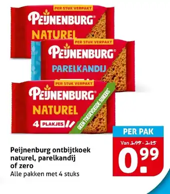 Hoogvliet Peijnenburg ontbijtkoek naturel, parelkandij of zero aanbieding