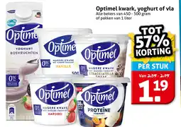 Hoogvliet Optimel kwark, yoghurt of vla aanbieding