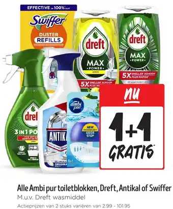 Jumbo Alle Ambi pur toiletblokken, Dreft, Antikal of Swiffer aanbieding