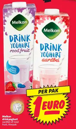 Nettorama Melkan drinkyoghurt aardbei of rood fruit, literpak aanbieding