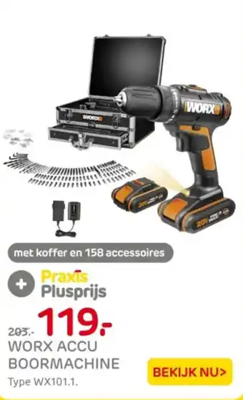 Praxis Worx accu boormachine aanbieding