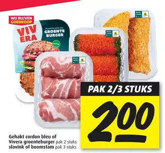 Boni Gehakt cordon bleu of Vivera groenteburger slavink of boomstam aanbieding