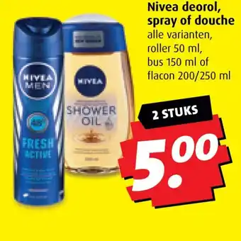 Boni Nivea deorol, spray of douche aanbieding
