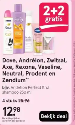 Etos Dove, Andrélon, Zwitsal, Axe, Rexona, Vaseline, Neutral, Prodent en Zendium aanbieding