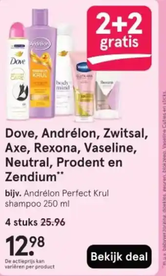 Etos Dove, Andrélon, Zwitsal, Axe, Rexona, Vaseline, Neutral, Prodent en Zendium aanbieding